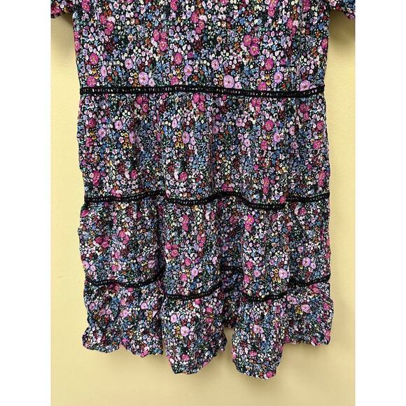 Wild Fable Size S Floral Print Short Sleeve Tiered Babydoll Mini Dress Purple - Picture 5 of 12